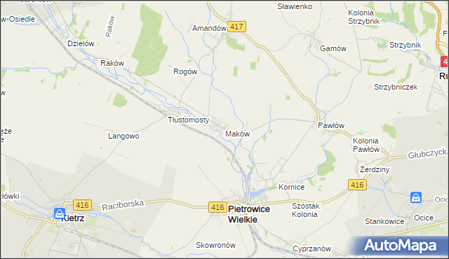 mapa Maków gmina Pietrowice Wielkie, Maków gmina Pietrowice Wielkie na mapie Targeo