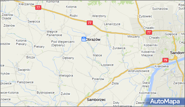 mapa Malice gmina Obrazów, Malice gmina Obrazów na mapie Targeo