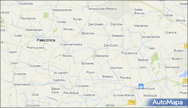 mapa Małoszów gmina Skalbmierz, Małoszów gmina Skalbmierz na mapie Targeo