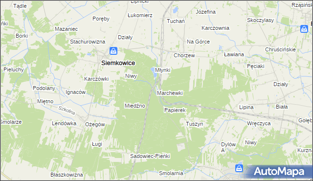 mapa Marchewki gmina Siemkowice, Marchewki gmina Siemkowice na mapie Targeo