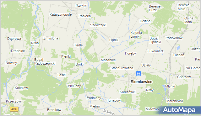 mapa Mazaniec, Mazaniec na mapie Targeo