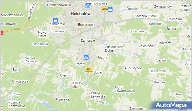 mapa Mazury gmina Bełchatów, Mazury gmina Bełchatów na mapie Targeo