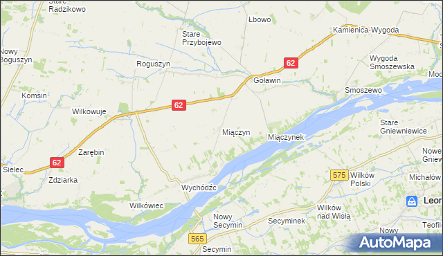 mapa Miączyn gmina Czerwińsk nad Wisłą, Miączyn gmina Czerwińsk nad Wisłą na mapie Targeo