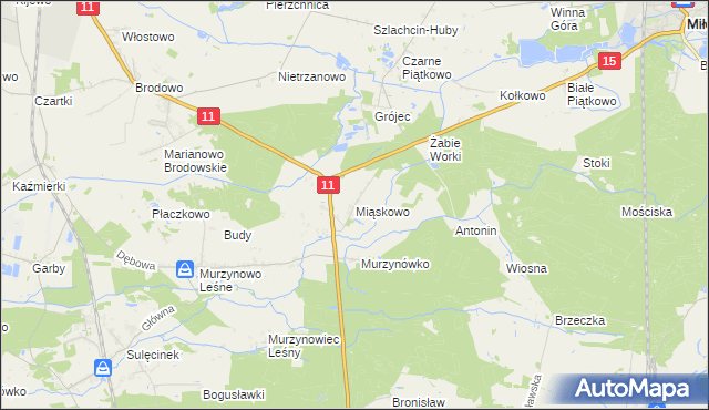 mapa Miąskowo gmina Krzykosy, Miąskowo gmina Krzykosy na mapie Targeo