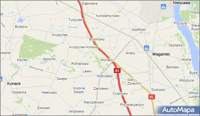 mapa Michalin gmina Waganiec, Michalin gmina Waganiec na mapie Targeo