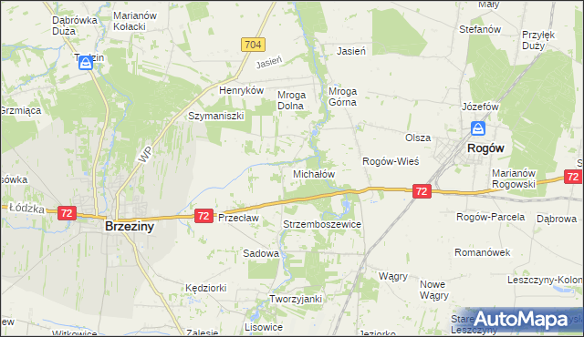 mapa Michałów gmina Brzeziny, Michałów gmina Brzeziny na mapie Targeo