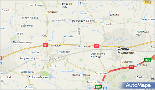 mapa Michałówek gmina Ożarów Mazowiecki, Michałówek gmina Ożarów Mazowiecki na mapie Targeo