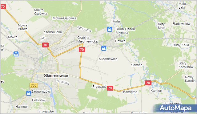 mapa Miedniewice gmina Skierniewice, Miedniewice gmina Skierniewice na mapie Targeo