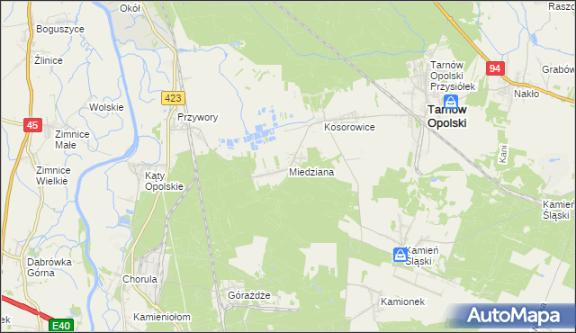 mapa Miedziana gmina Tarnów Opolski, Miedziana gmina Tarnów Opolski na mapie Targeo
