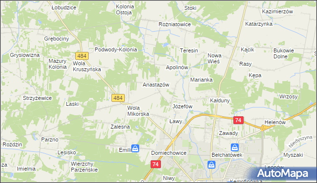 mapa Mikorzyce gmina Bełchatów, Mikorzyce gmina Bełchatów na mapie Targeo