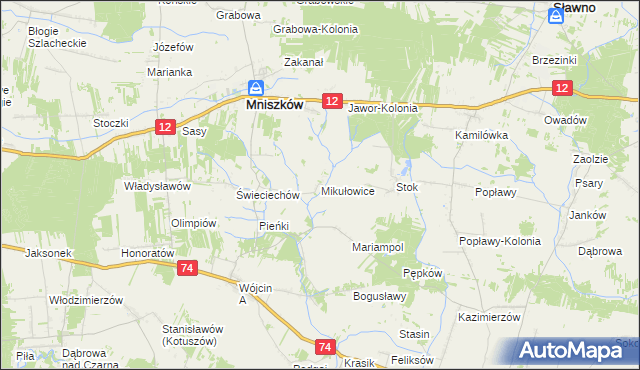 mapa Mikułowice gmina Mniszków, Mikułowice gmina Mniszków na mapie Targeo