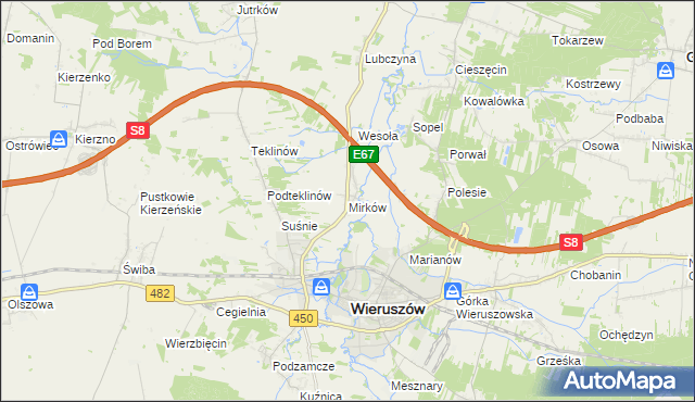 mapa Mirków gmina Wieruszów, Mirków gmina Wieruszów na mapie Targeo