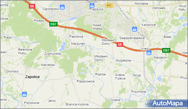 mapa Młodawin Górny, Młodawin Górny na mapie Targeo