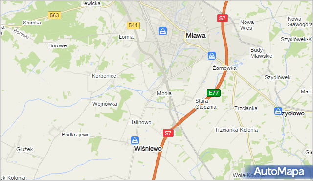 mapa Modła gmina Wiśniewo, Modła gmina Wiśniewo na mapie Targeo