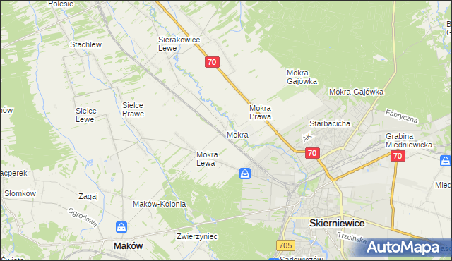 mapa Mokra gmina Skierniewice, Mokra gmina Skierniewice na mapie Targeo