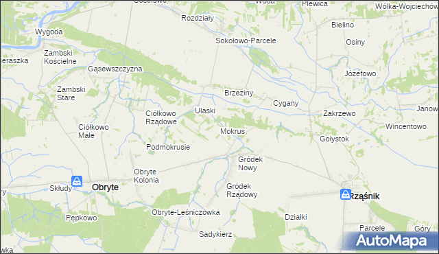 mapa Mokrus gmina Obryte, Mokrus gmina Obryte na mapie Targeo