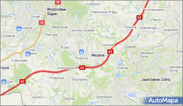 mapa Mszana powiat wodzisławski, Mszana powiat wodzisławski na mapie Targeo