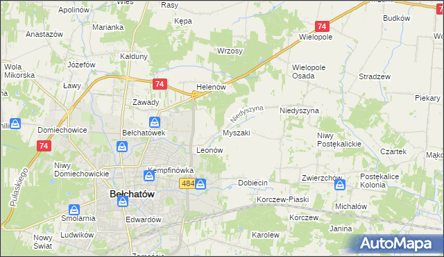 mapa Myszaki, Myszaki na mapie Targeo