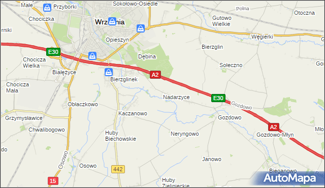 mapa Nadarzyce gmina Września, Nadarzyce gmina Września na mapie Targeo