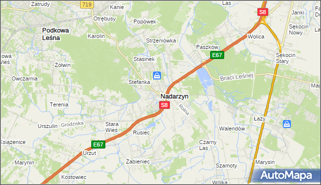 mapa Nadarzyn powiat pruszkowski, Nadarzyn powiat pruszkowski na mapie Targeo