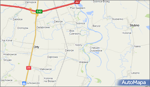 mapa Niziny gmina Orły, Niziny gmina Orły na mapie Targeo