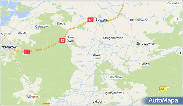 mapa Nowa Kuźnia gmina Radwanice, Nowa Kuźnia gmina Radwanice na mapie Targeo