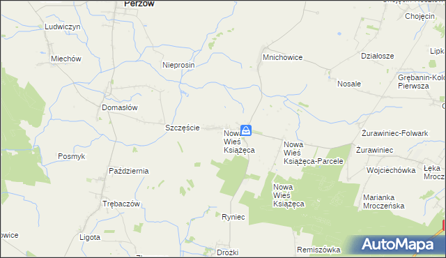 mapa Nowa Wieś Książęca gmina Bralin, Nowa Wieś Książęca gmina Bralin na mapie Targeo