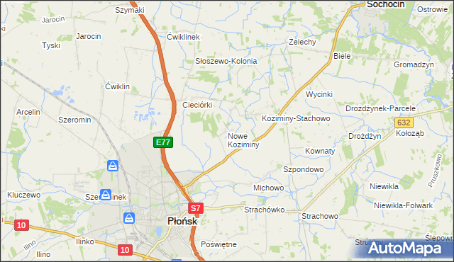 mapa Nowe Koziminy, Nowe Koziminy na mapie Targeo