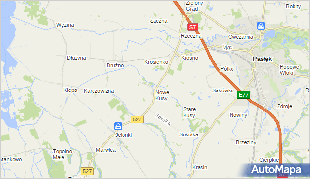 mapa Nowe Kusy, Nowe Kusy na mapie Targeo