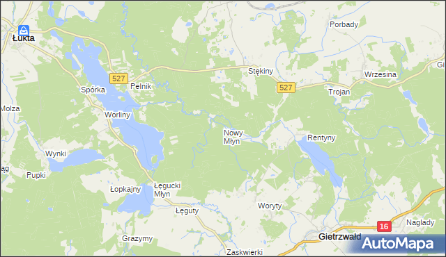 mapa Nowy Młyn gmina Gietrzwałd, Nowy Młyn gmina Gietrzwałd na mapie Targeo