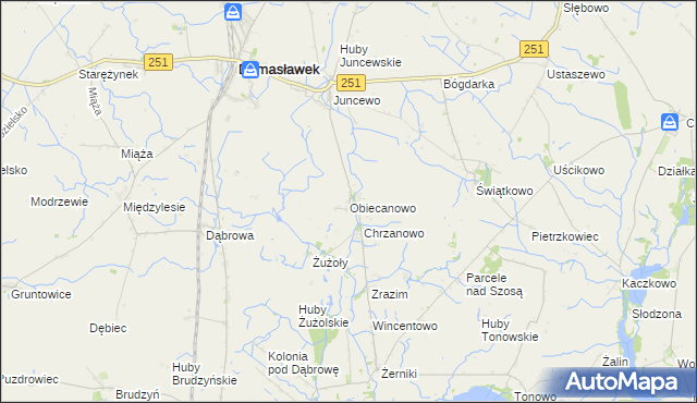 mapa Obiecanowo gmina Janowiec Wielkopolski, Obiecanowo gmina Janowiec Wielkopolski na mapie Targeo