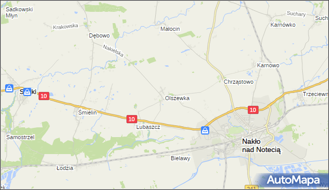 mapa Olszewka gmina Nakło nad Notecią, Olszewka gmina Nakło nad Notecią na mapie Targeo