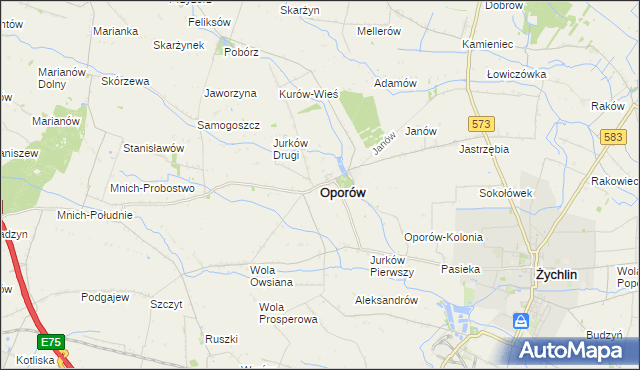 mapa Oporów powiat kutnowski, Oporów powiat kutnowski na mapie Targeo