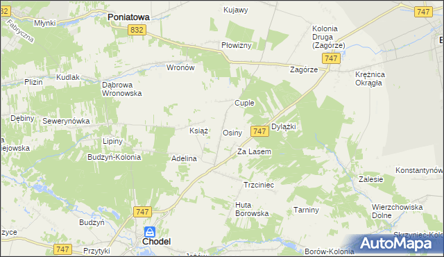 mapa Osiny gmina Chodel, Osiny gmina Chodel na mapie Targeo
