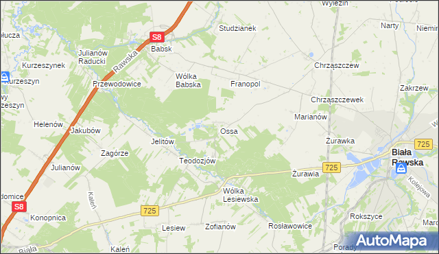 mapa Ossa gmina Biała Rawska, Ossa gmina Biała Rawska na mapie Targeo