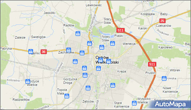mapa Ostrów Wielkopolski, Ostrów Wielkopolski na mapie Targeo