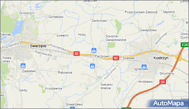 mapa Paczkowo gmina Swarzędz, Paczkowo gmina Swarzędz na mapie Targeo