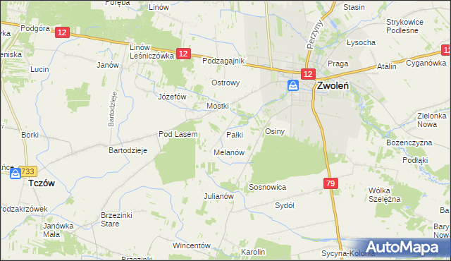 mapa Pałki gmina Zwoleń, Pałki gmina Zwoleń na mapie Targeo