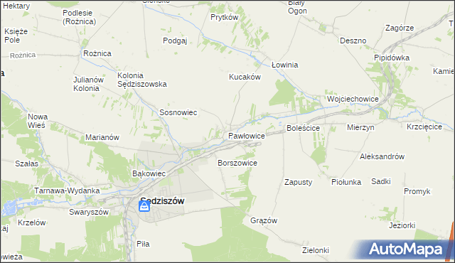 mapa Pawłowice gmina Sędziszów, Pawłowice gmina Sędziszów na mapie Targeo