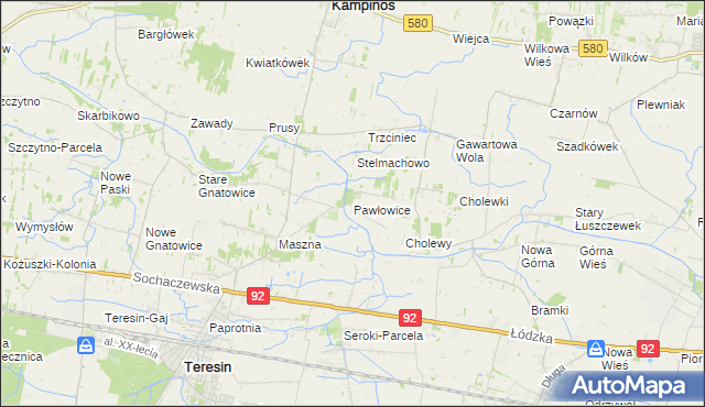 mapa Pawłowice gmina Teresin, Pawłowice gmina Teresin na mapie Targeo