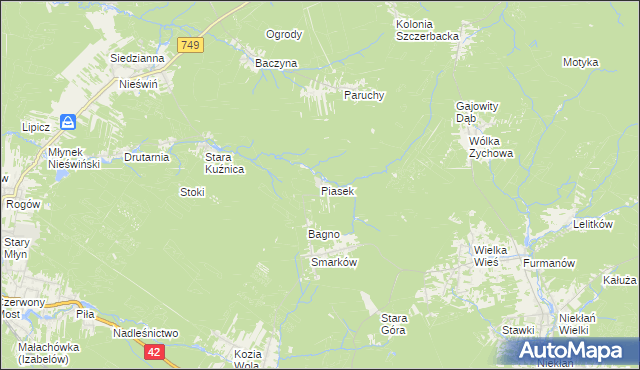 mapa Piasek gmina Stąporków, Piasek gmina Stąporków na mapie Targeo