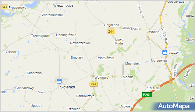 mapa Piotrkówko gmina Sicienko, Piotrkówko gmina Sicienko na mapie Targeo