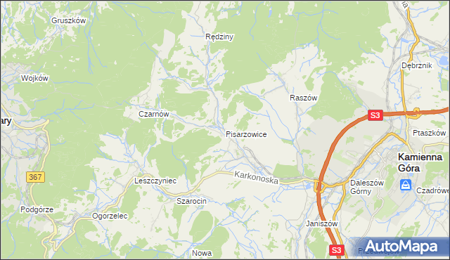 mapa Pisarzowice gmina Kamienna Góra, Pisarzowice gmina Kamienna Góra na mapie Targeo