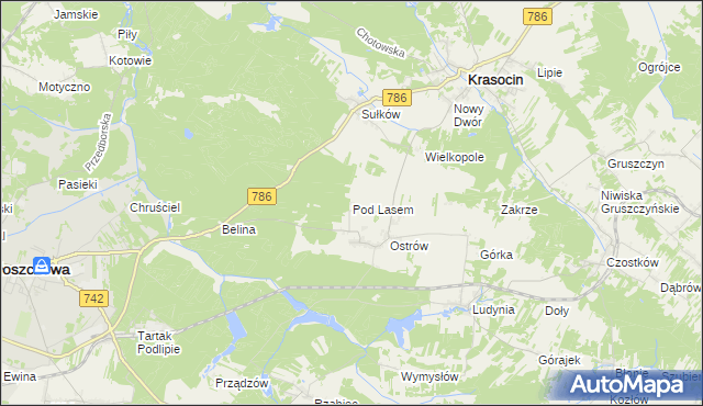 mapa Pod Lasem gmina Krasocin, Pod Lasem gmina Krasocin na mapie Targeo