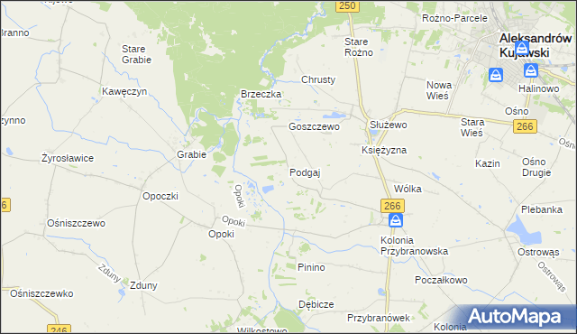 mapa Podgaj gmina Aleksandrów Kujawski, Podgaj gmina Aleksandrów Kujawski na mapie Targeo