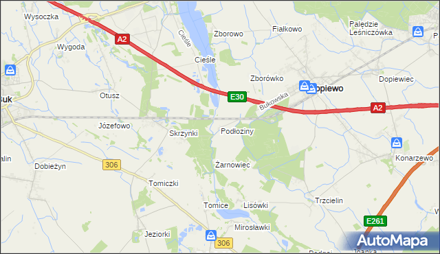 mapa Podłoziny, Podłoziny na mapie Targeo