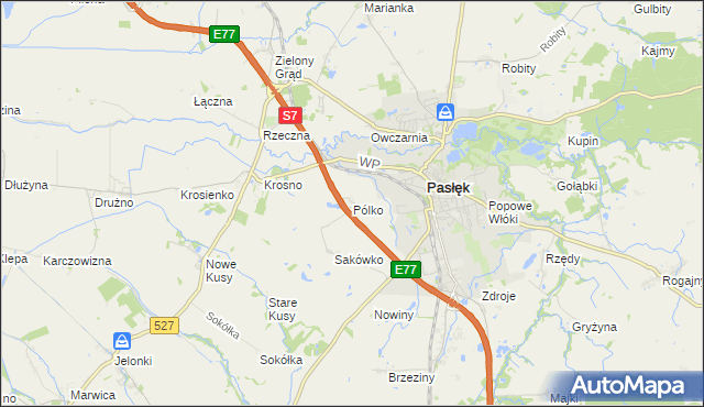 mapa Pólko gmina Pasłęk, Pólko gmina Pasłęk na mapie Targeo