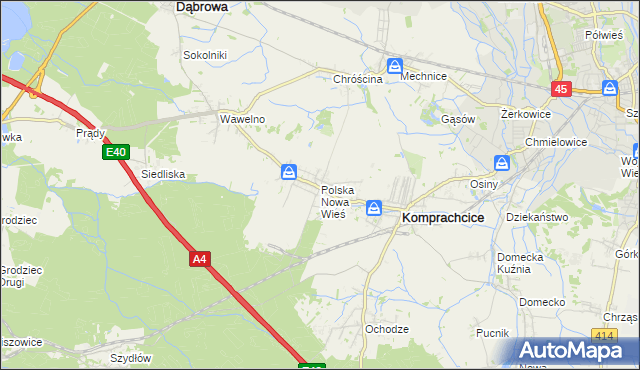 mapa Polska Nowa Wieś, Polska Nowa Wieś na mapie Targeo