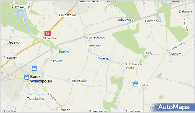 mapa Poręba gmina Jaraczewo, Poręba gmina Jaraczewo na mapie Targeo