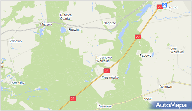 mapa Prusinowo Wałeckie, Prusinowo Wałeckie na mapie Targeo